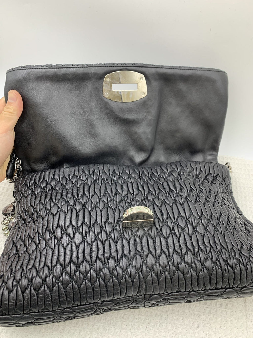 Miu Miu Matelasse Black Leather Crystal Chain Clutch - view 4 - item 0073095