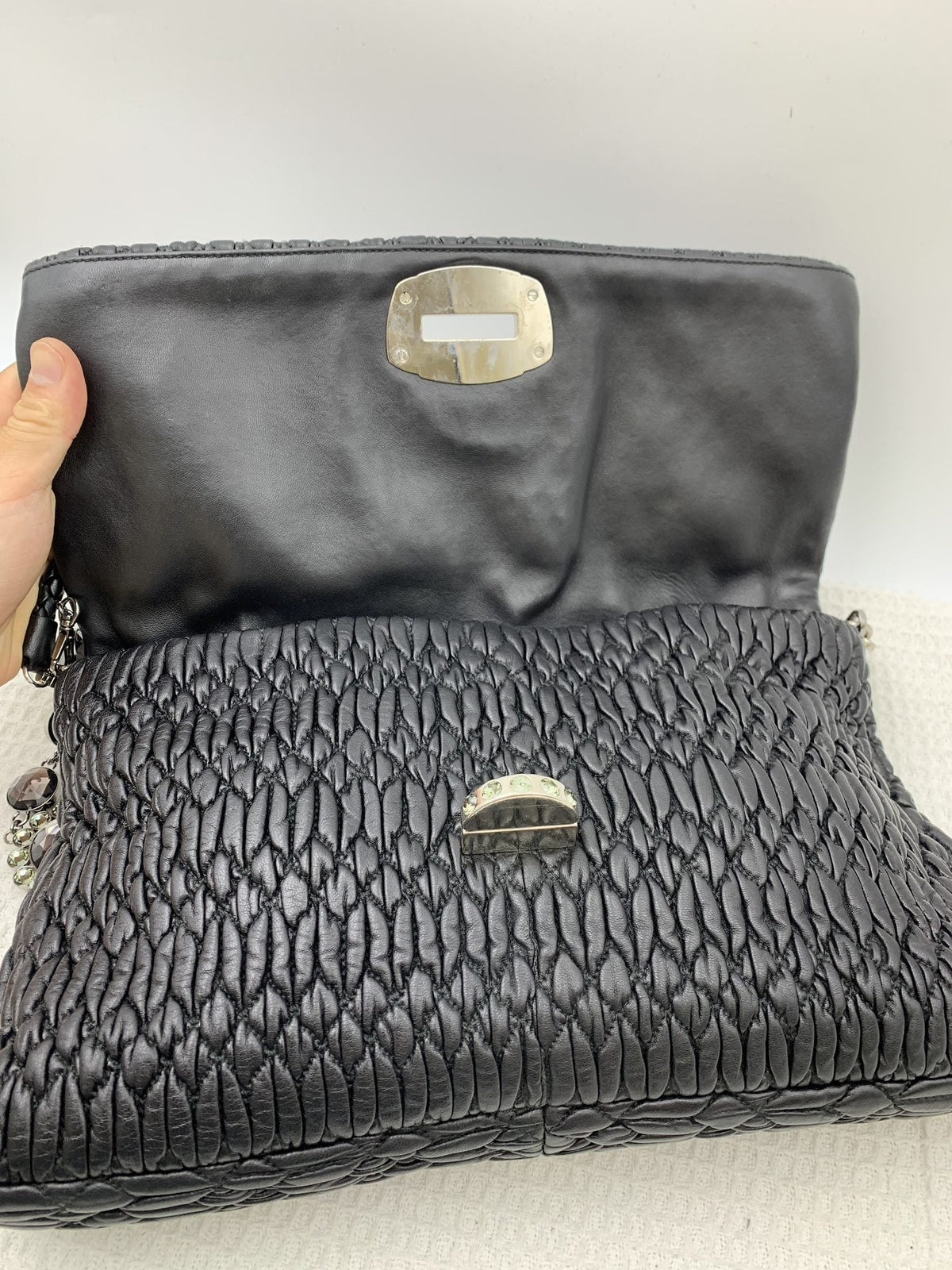 Miu Miu Matelasse Black Leather Crystal Chain Clutch - view 4 - item 0073095