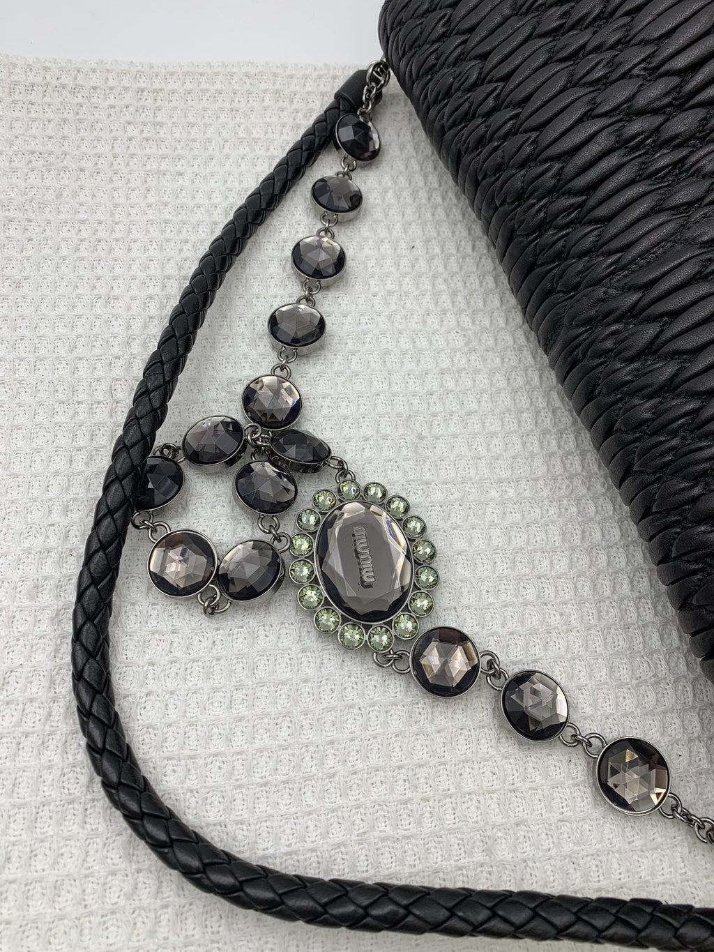Miu Miu Matelasse Black Leather Crystal Chain Clutch - view 5 - item 0073095