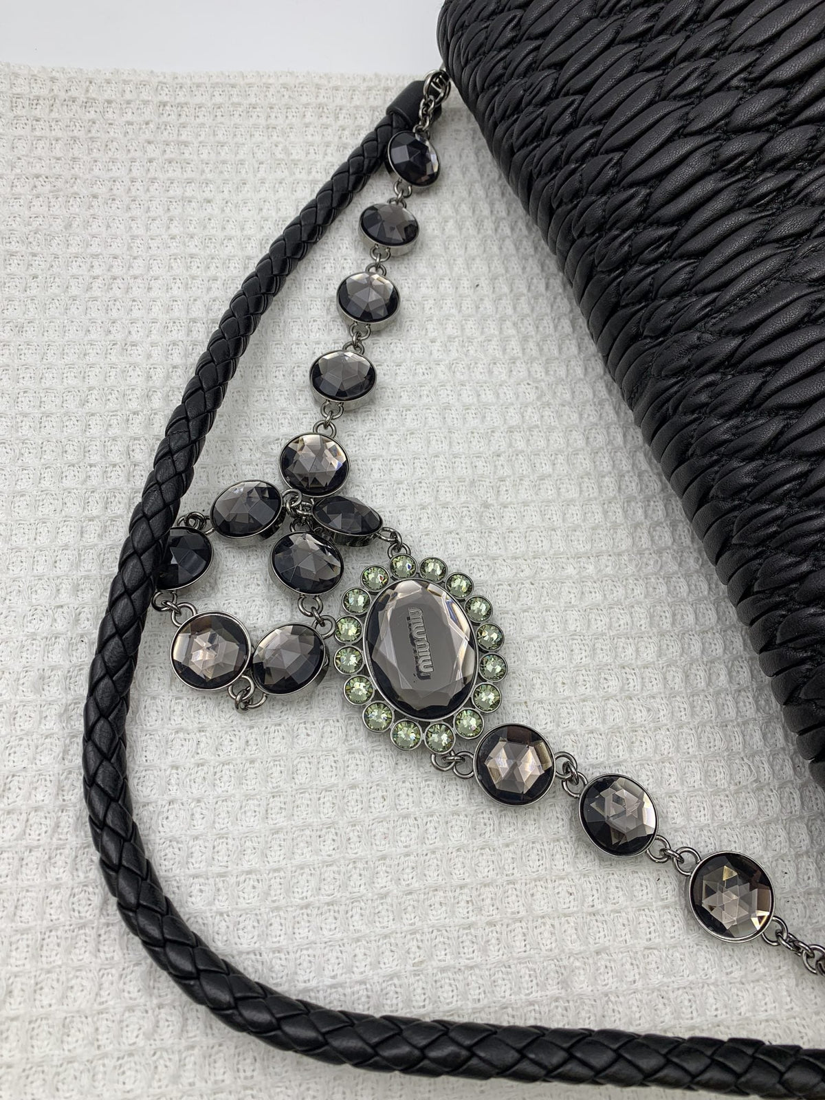 Miu Miu Matelasse Black Leather Crystal Chain Clutch - view 5 - item 0073095