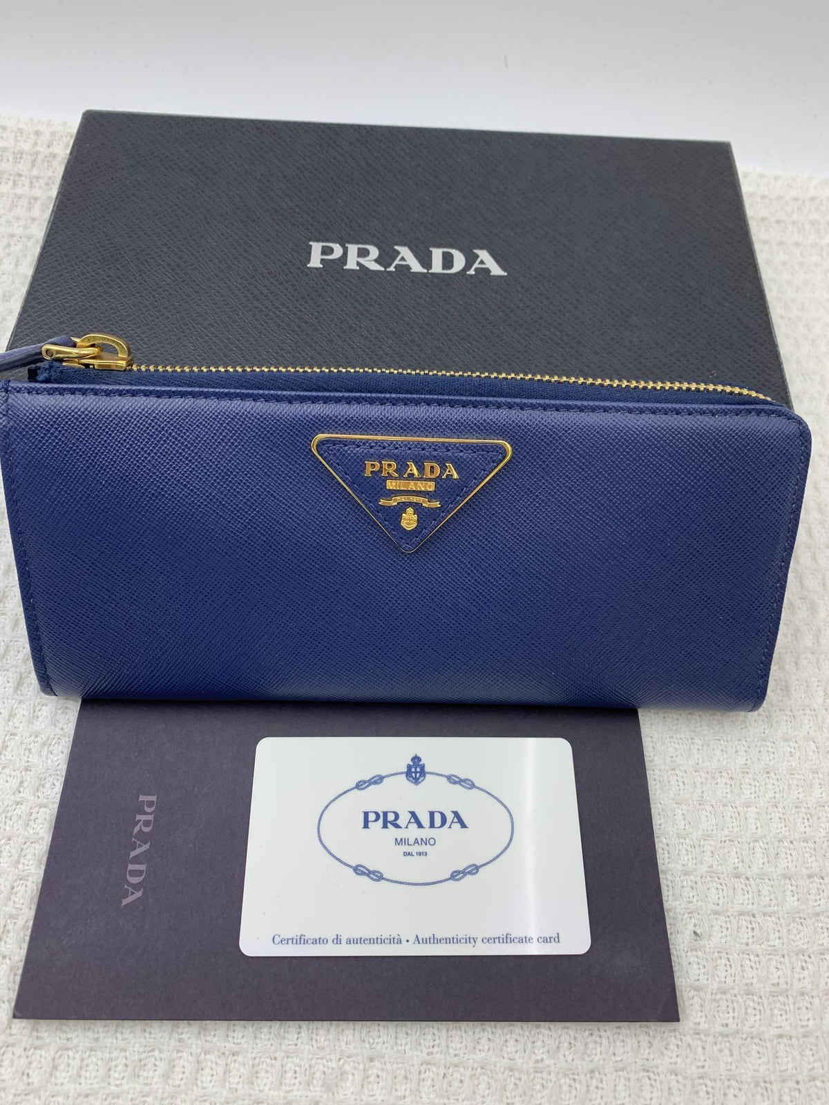 Prada Blue Saffiano Leather Zip Wallet - view 1 - item 0154004