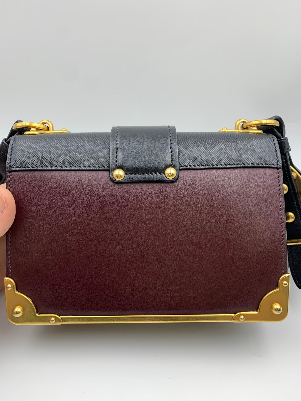 Prada Cahier Shoulder Bag, Burgundy and black, stock 0271024 – back