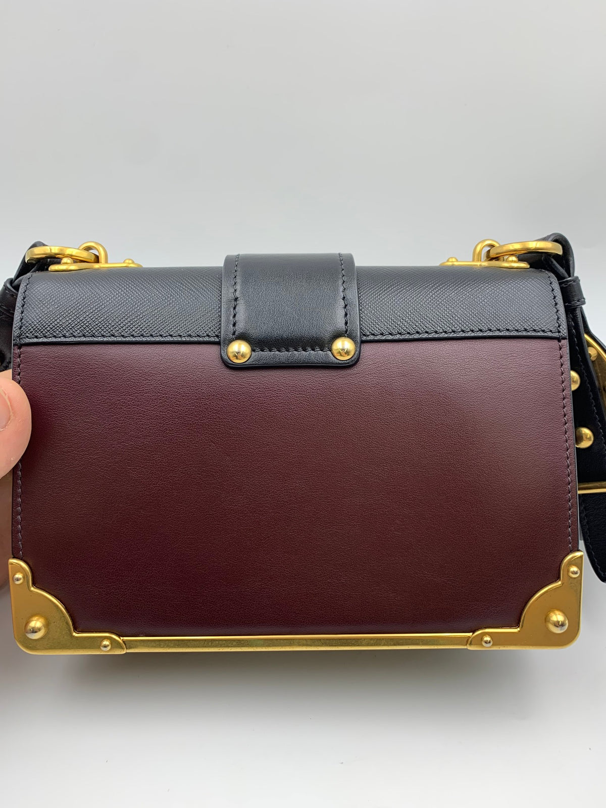 Prada Cahier Shoulder Bag, Burgundy and black, stock 0271024 – back