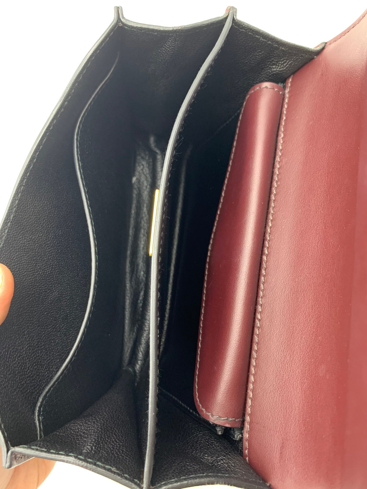 Prada Cahier Shoulder Bag, Burgundy and black, stock 0271024 – interior pockets