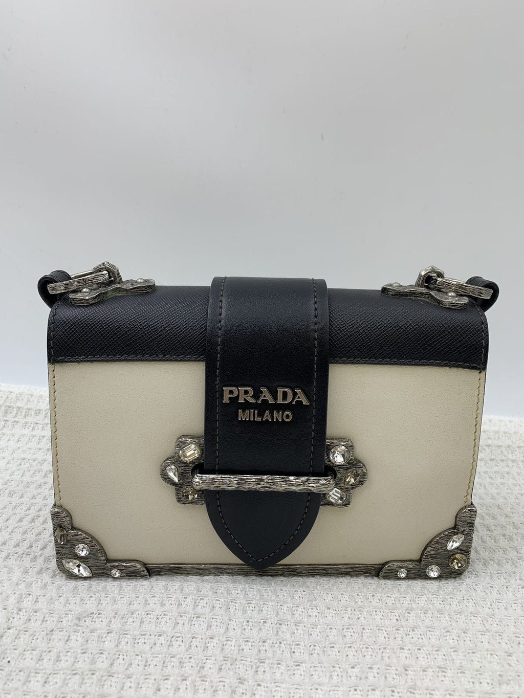 Prada Cahier White and Black Leather Shoulder Bag - view 1 - item 0073169