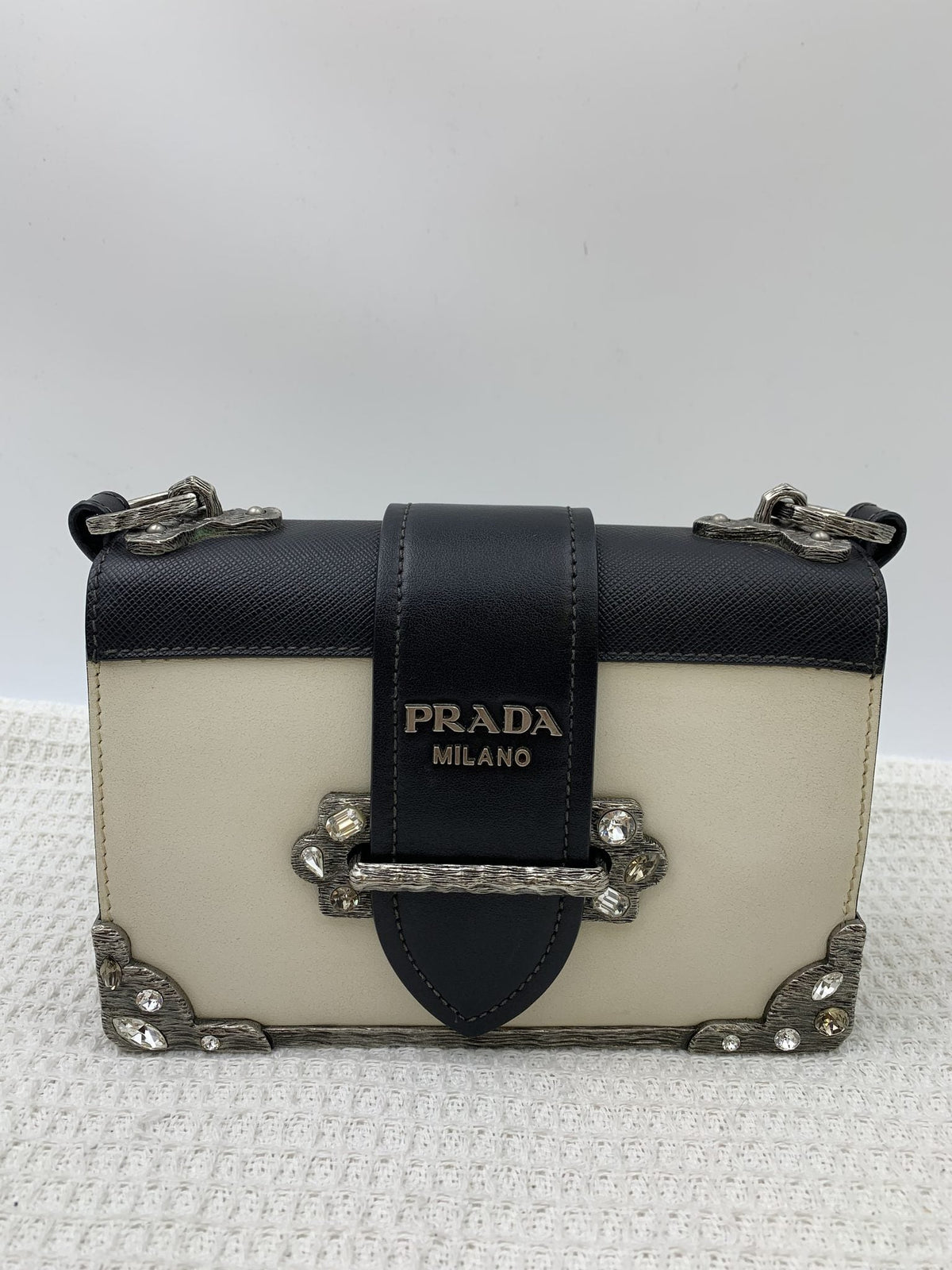 Prada Cahier White and Black Leather Shoulder Bag - view 1 - item 0073169