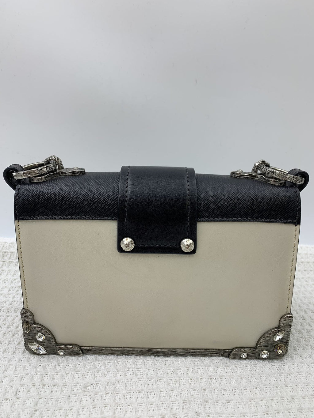 Prada Cahier White and Black Leather Shoulder Bag - view 2 - item 0073169