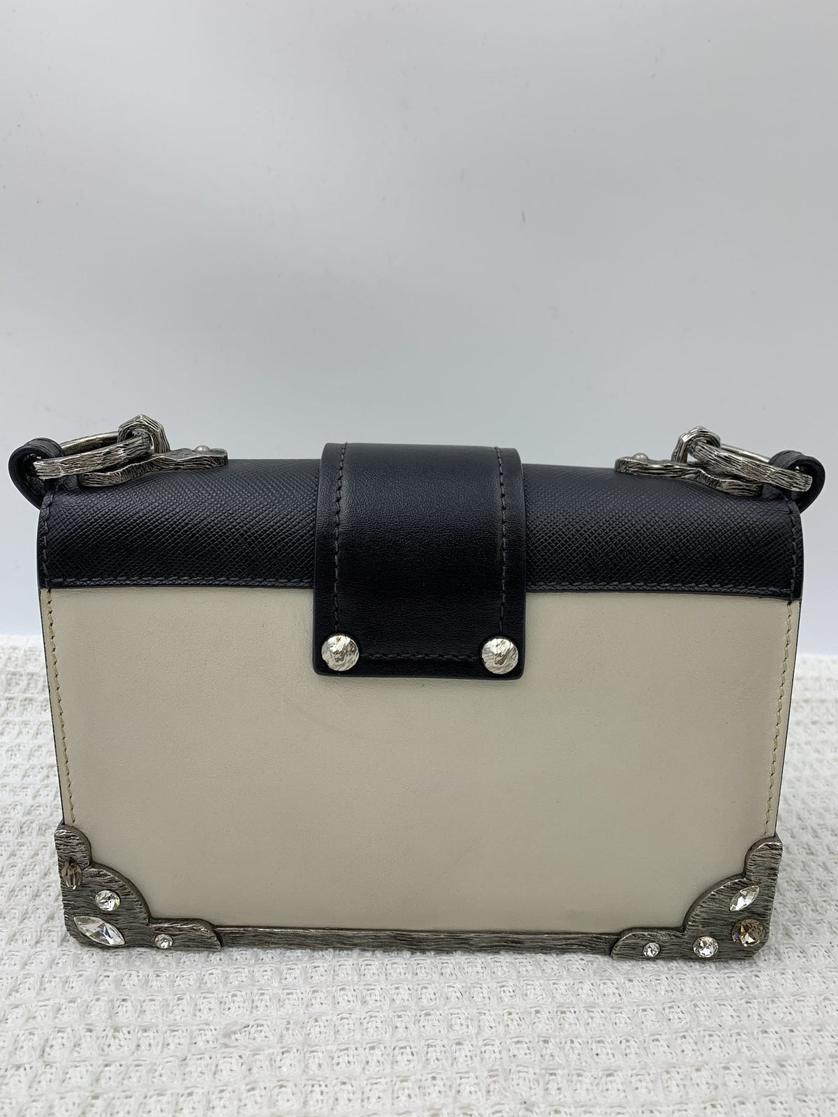 Prada Cahier White and Black Leather Shoulder Bag - view 2 - item 0073169