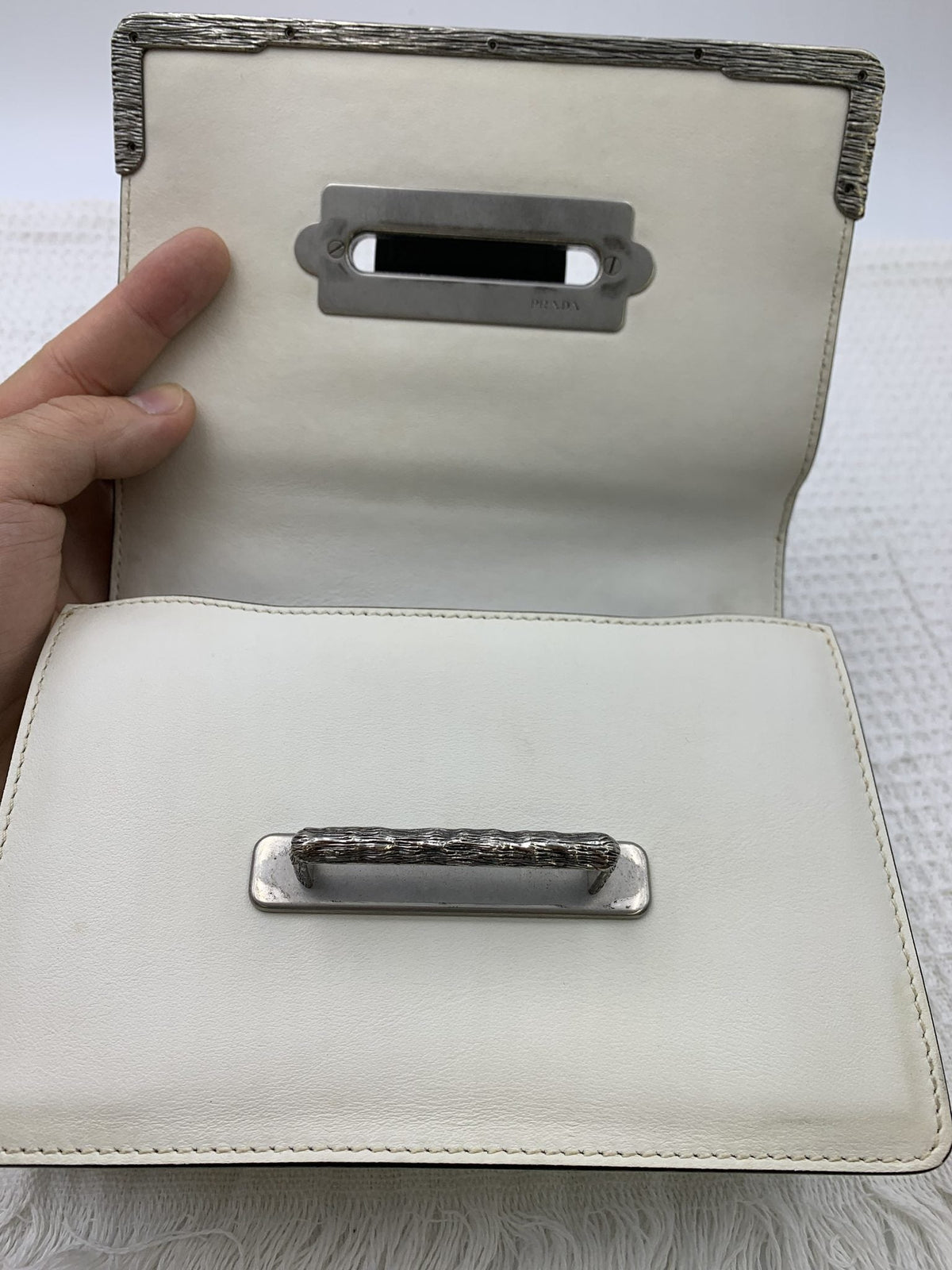 Prada Cahier White and Black Leather Shoulder Bag - view 4 - item 0073169
