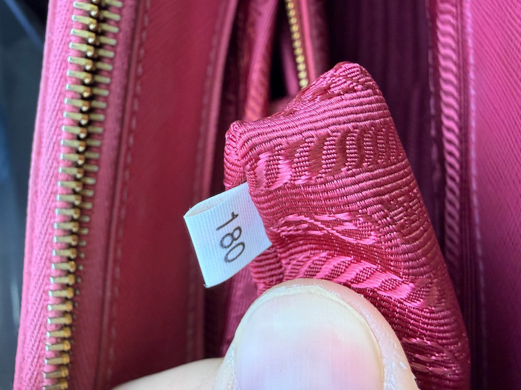 Prada Galleria Double Zip Tote, Pink, stock 0197034 – interior label