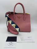 Prada Paradigme Tote, Pink, stock 0271031 – front with strap and cards