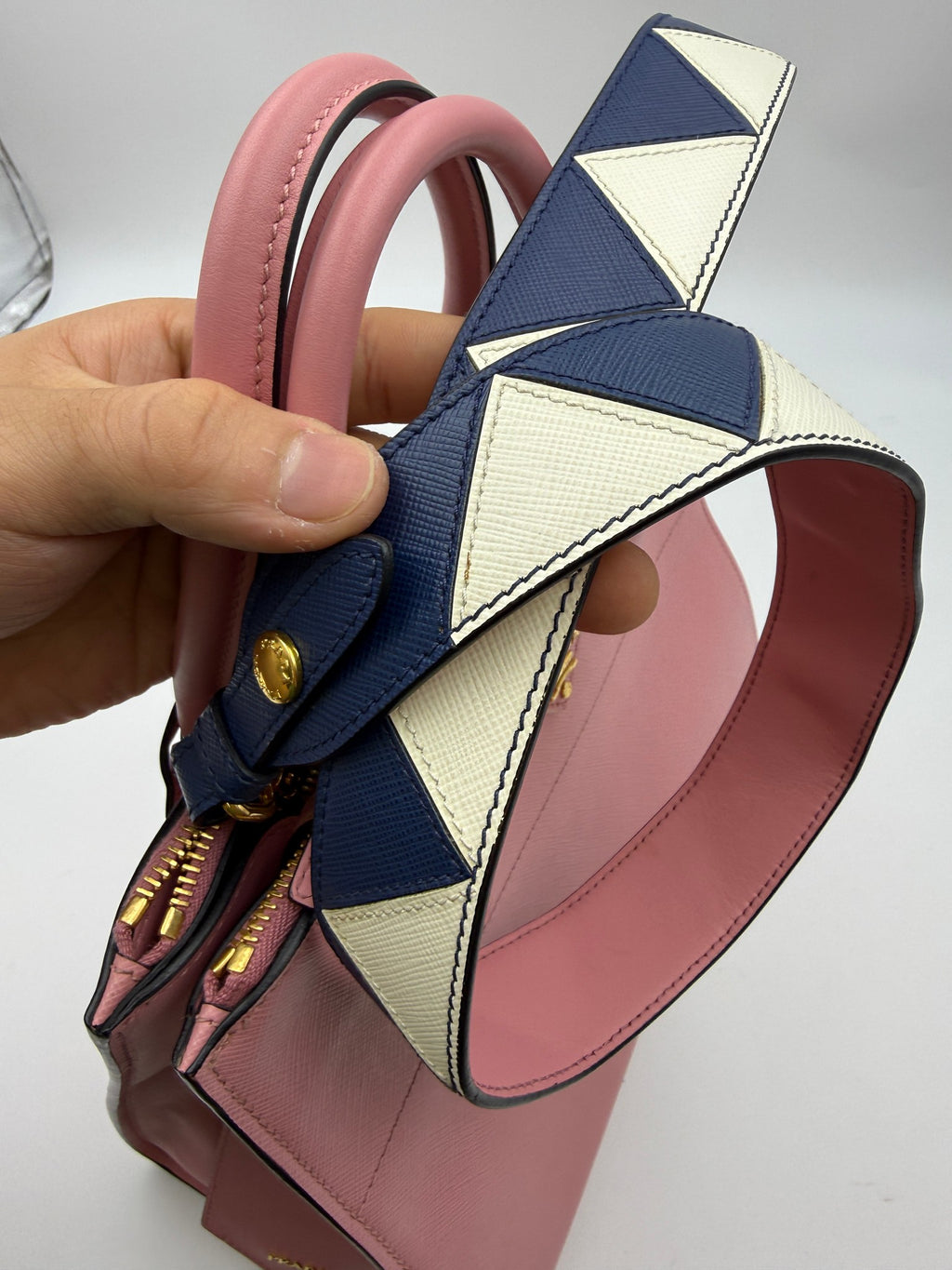 Prada Paradigme Tote, Pink, stock 0271031 – geometric shoulder strap