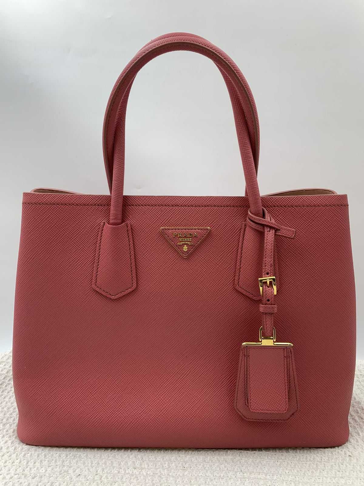Prada Saffiano Cuir Double Tote Pink Leather Bag - view 1 - item 0073101