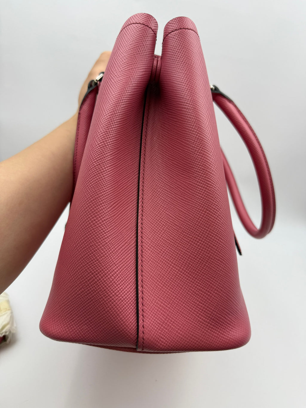Prada Saffiano Cuir Double Tote, Pink, stock 0073098 – left side