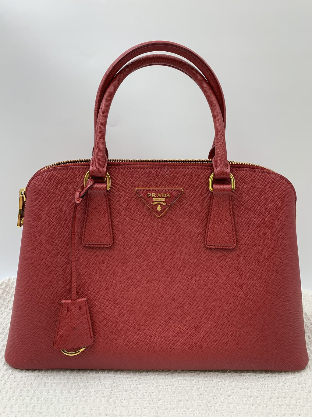 Prada Saffiano Lux Red Leather Bauletto Bag - view 1 - item 0271021