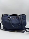Prada Vitello Daino Double Zip Tote, Navy blue, stock 0143108 – front