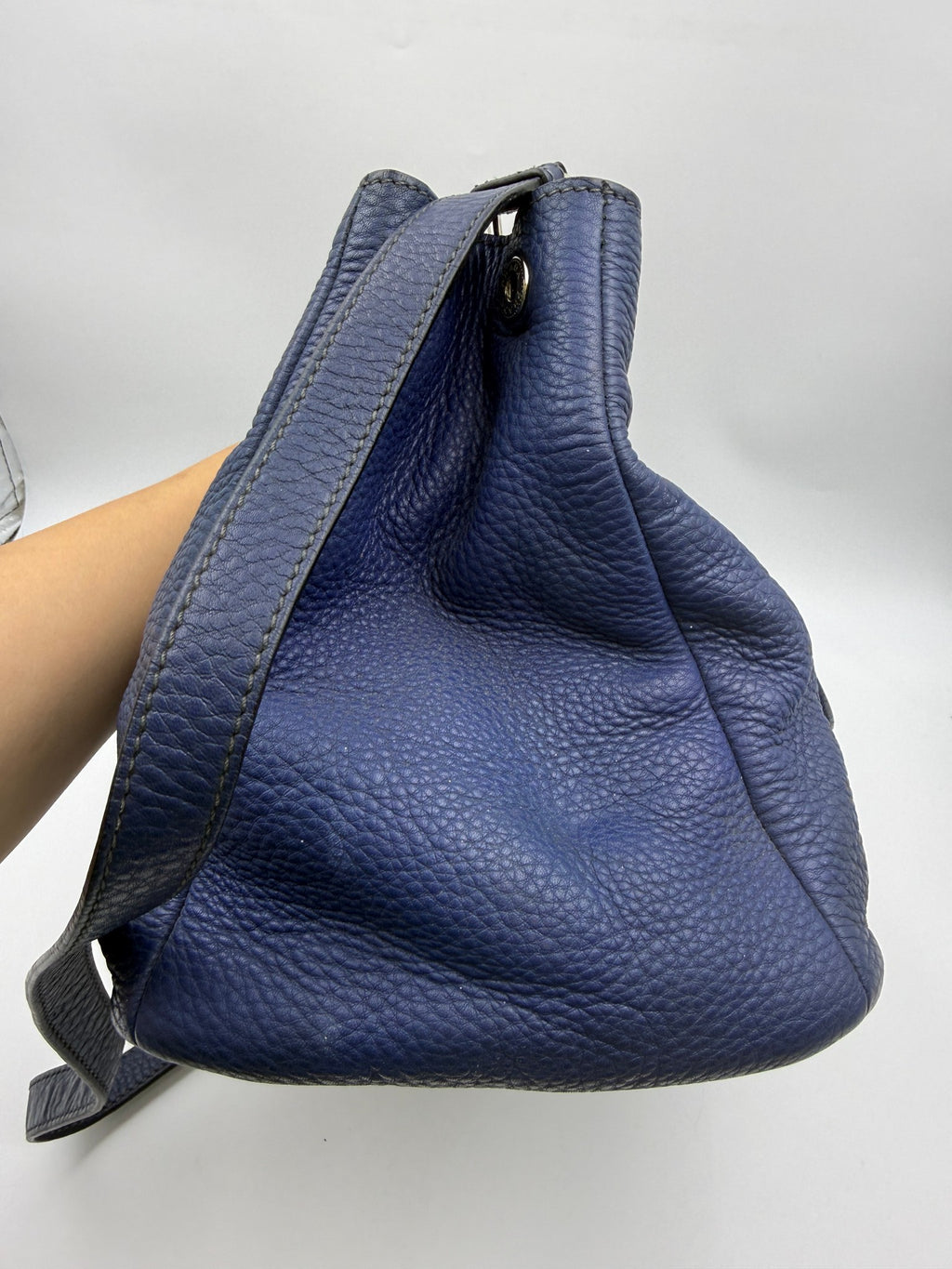 Prada Vitello Daino Double Zip Tote, Navy blue, stock 0143108 – right side