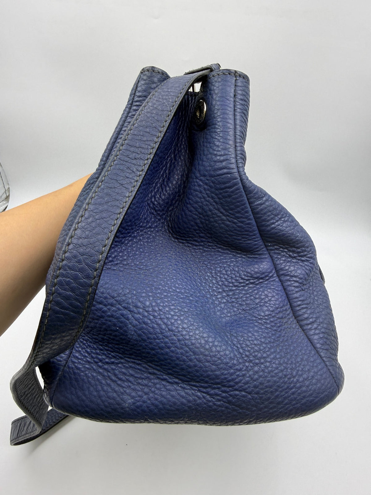 Prada Vitello Daino Double Zip Tote, Navy blue, stock 0143108 – right side
