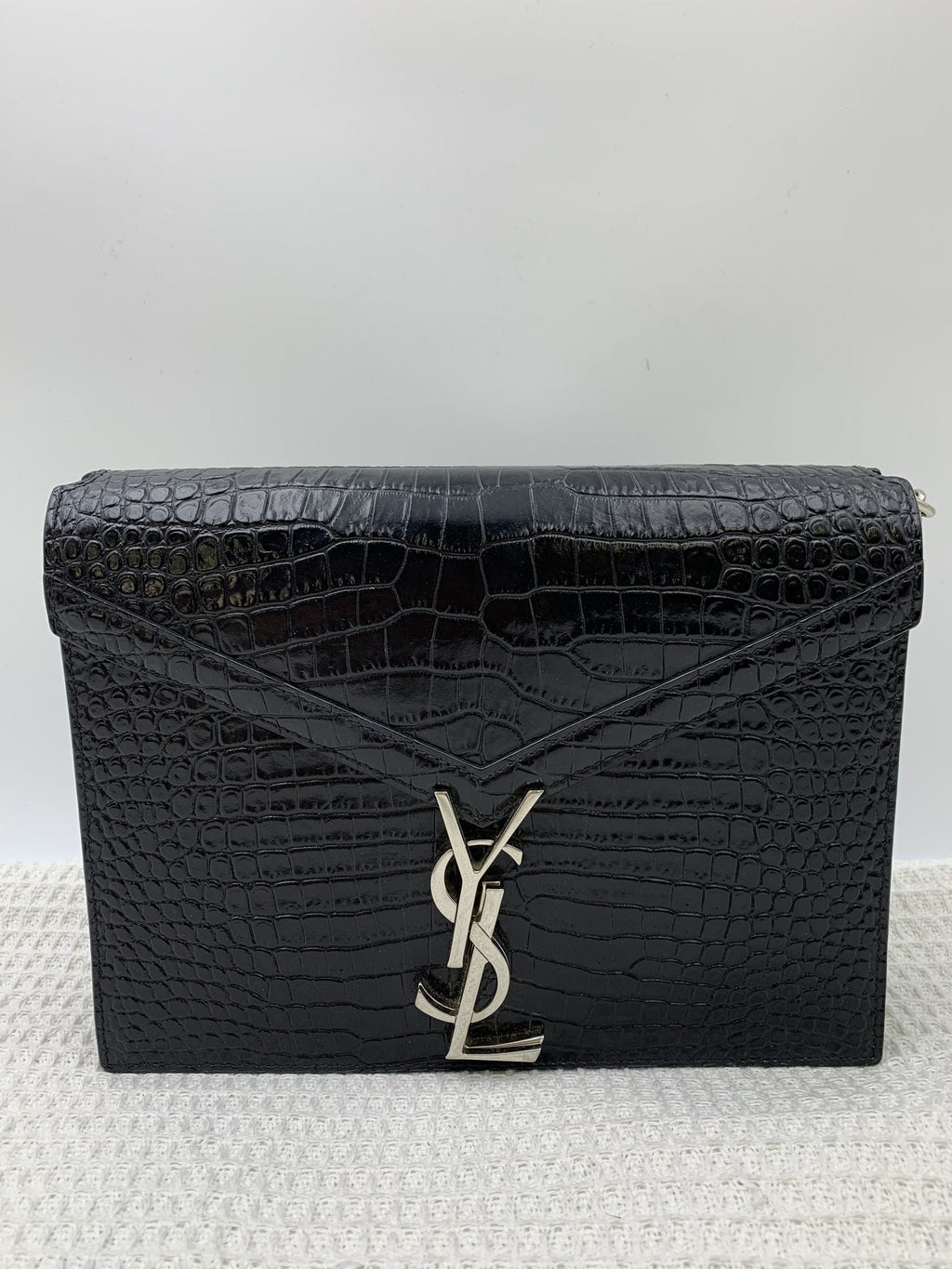 Saint Laurent Black Croc-Embossed Leather Cassandra Wallet on Chain - view 1 - item 0073063
