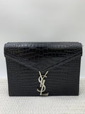 Saint Laurent Black Croc-Embossed Leather Cassandra Wallet on Chain - view 1 - item 0073063