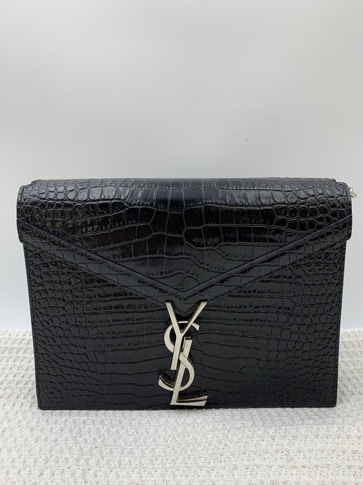 Saint Laurent Black Croc-Embossed Leather Cassandra Wallet on Chain - view 1 - item 0073063