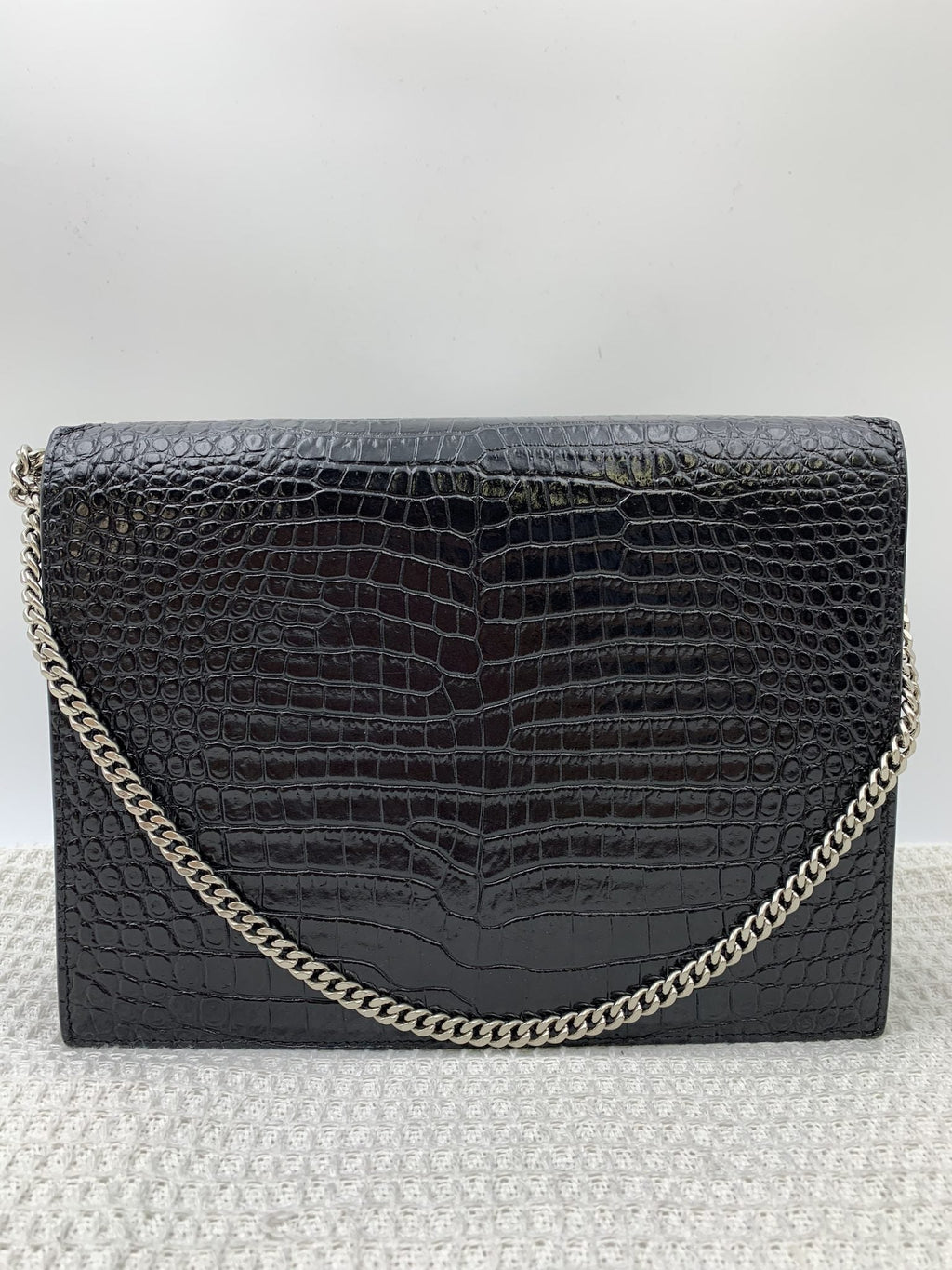 Saint Laurent Black Croc-Embossed Leather Cassandra Wallet on Chain - view 2 - item 0073063