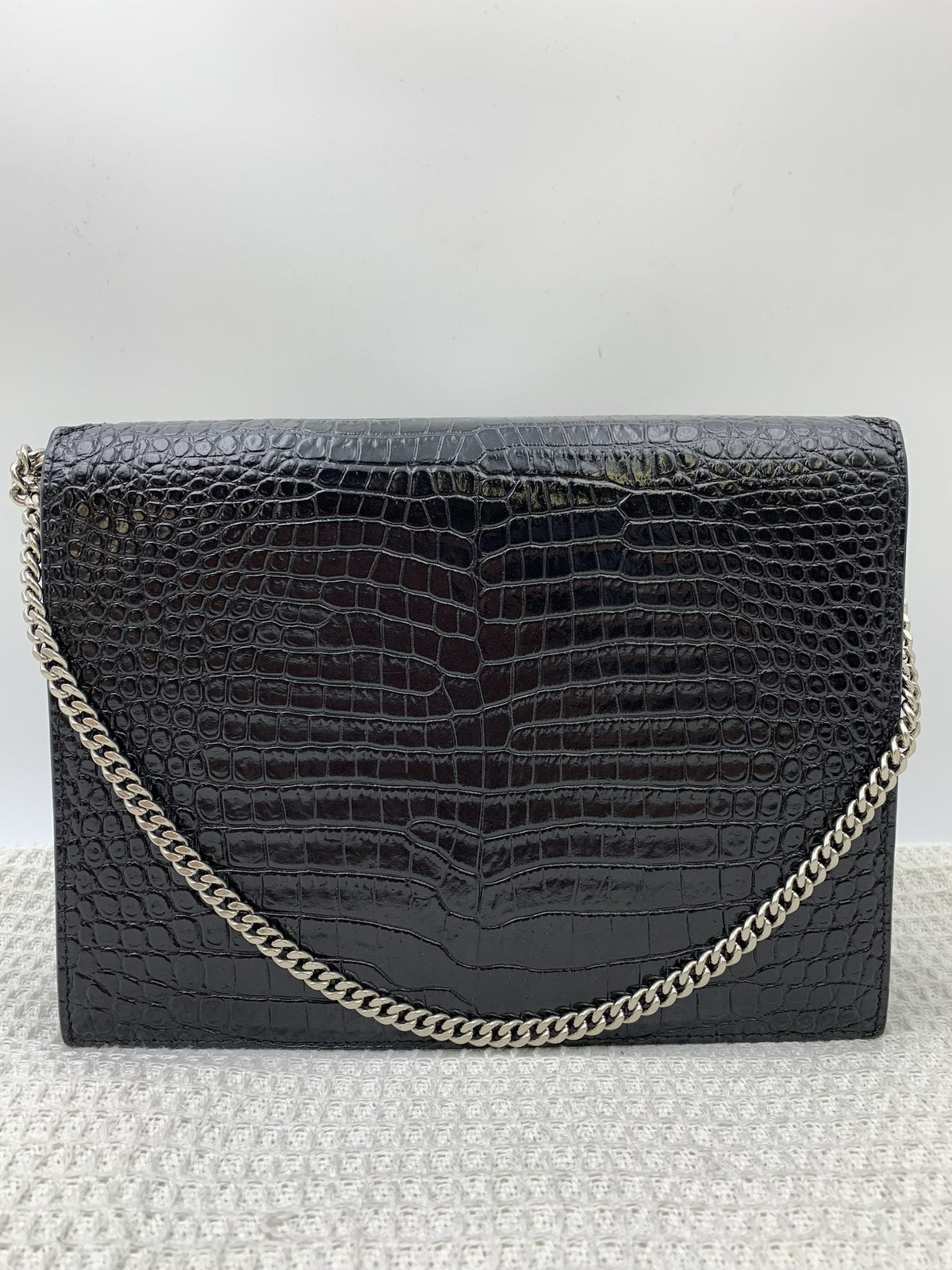 Saint Laurent Black Croc-Embossed Leather Cassandra Wallet on Chain - view 2 - item 0073063