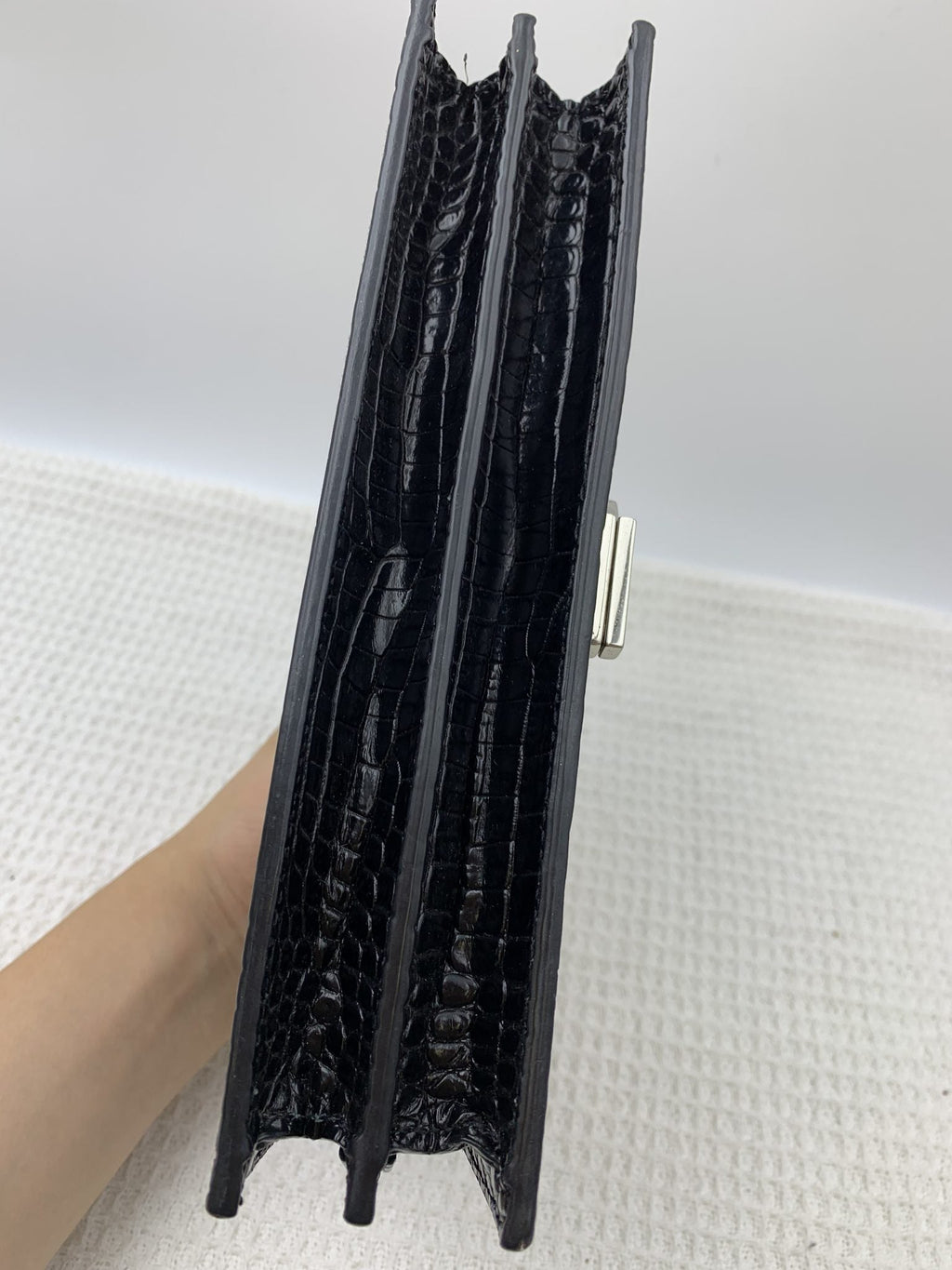 Saint Laurent Black Croc-Embossed Leather Cassandra Wallet on Chain - view 3 - item 0073063