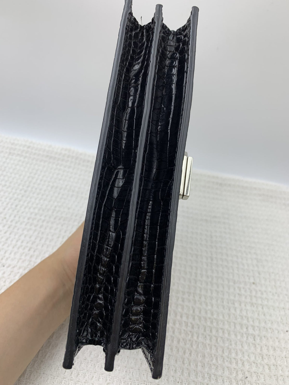 Saint Laurent Black Croc-Embossed Leather Cassandra Wallet on Chain - view 3 - item 0073063