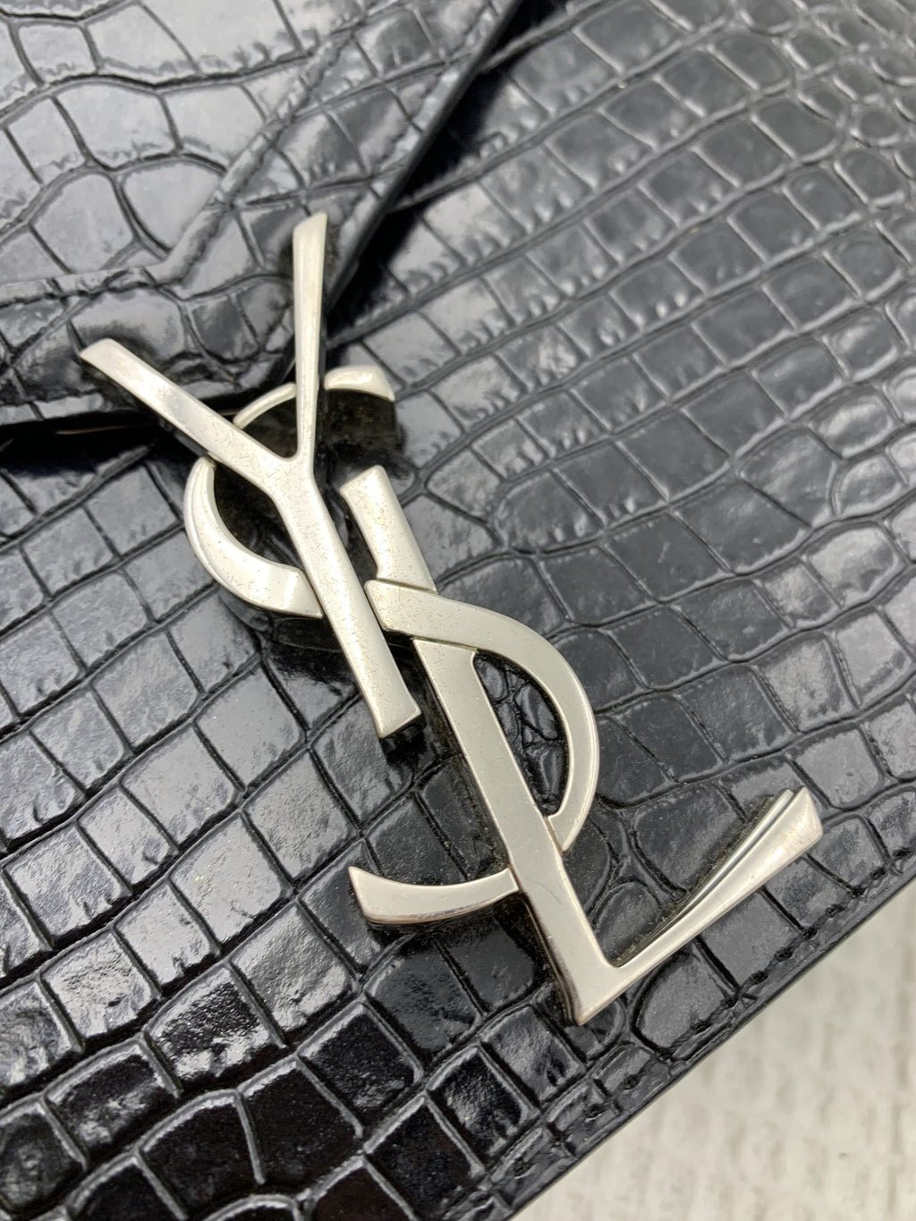 Saint Laurent Black Croc-Embossed Leather Cassandra Wallet on Chain - view 4 - item 0073063