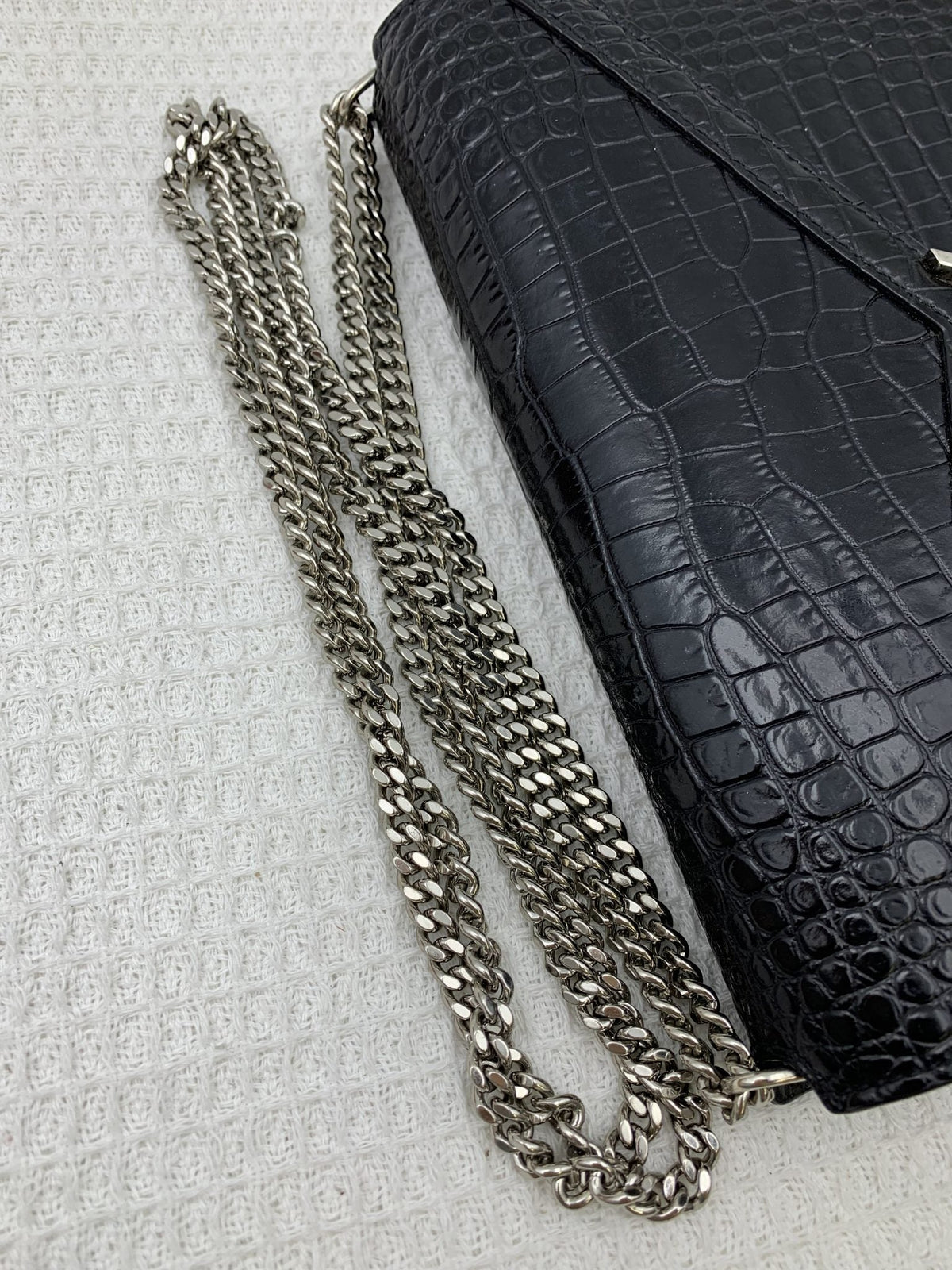 Saint Laurent Black Croc-Embossed Leather Cassandra Wallet on Chain - view 6 - item 0073063