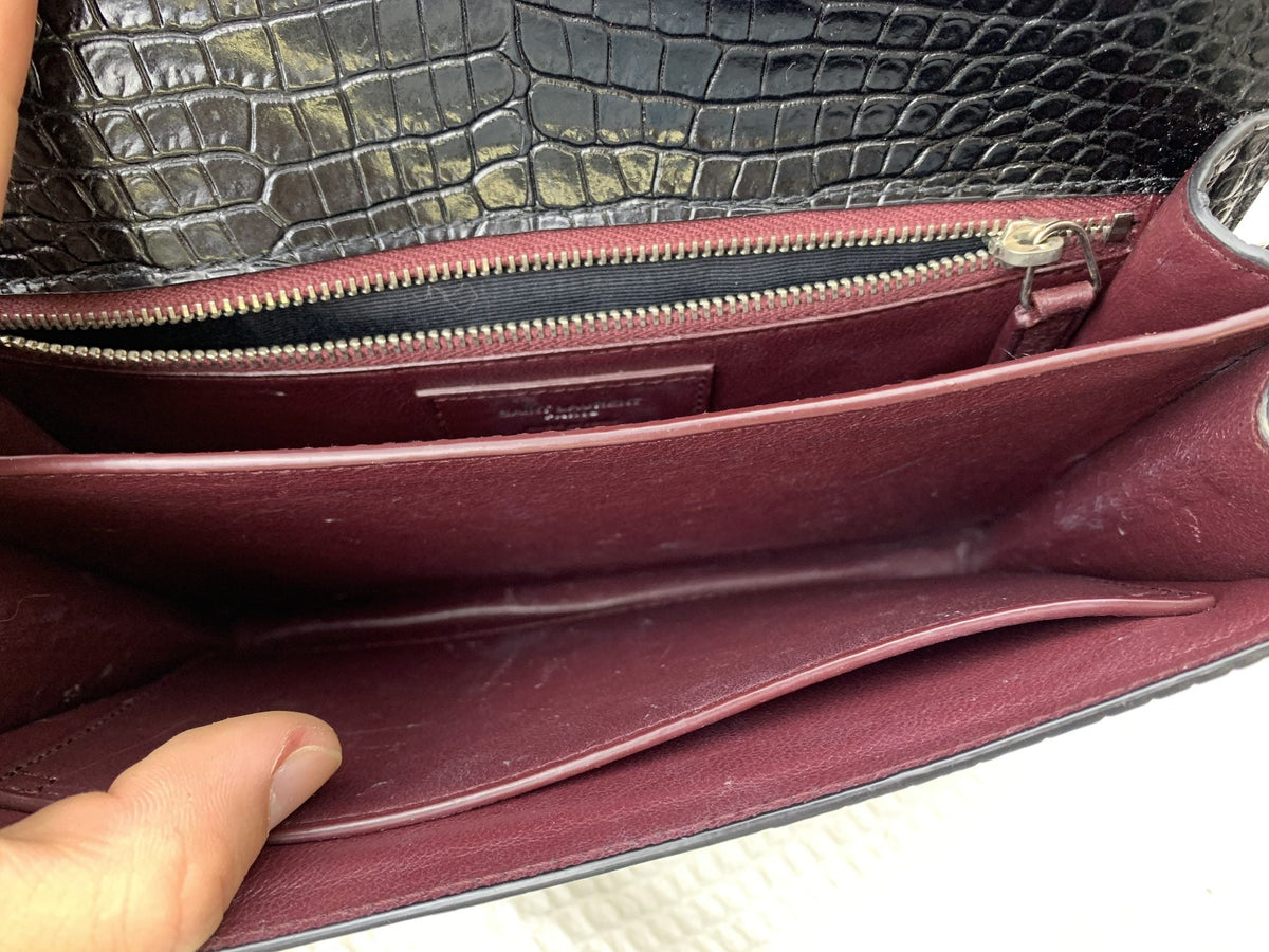 Saint Laurent Black Croc-Embossed Leather Cassandra Wallet on Chain - view 7 - item 0073063