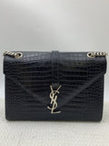 Saint Laurent Classic Monogram Envelope Satchel Crocodile Embossed Leather Large Crossbody Bag Black - view 1 - item 1200022