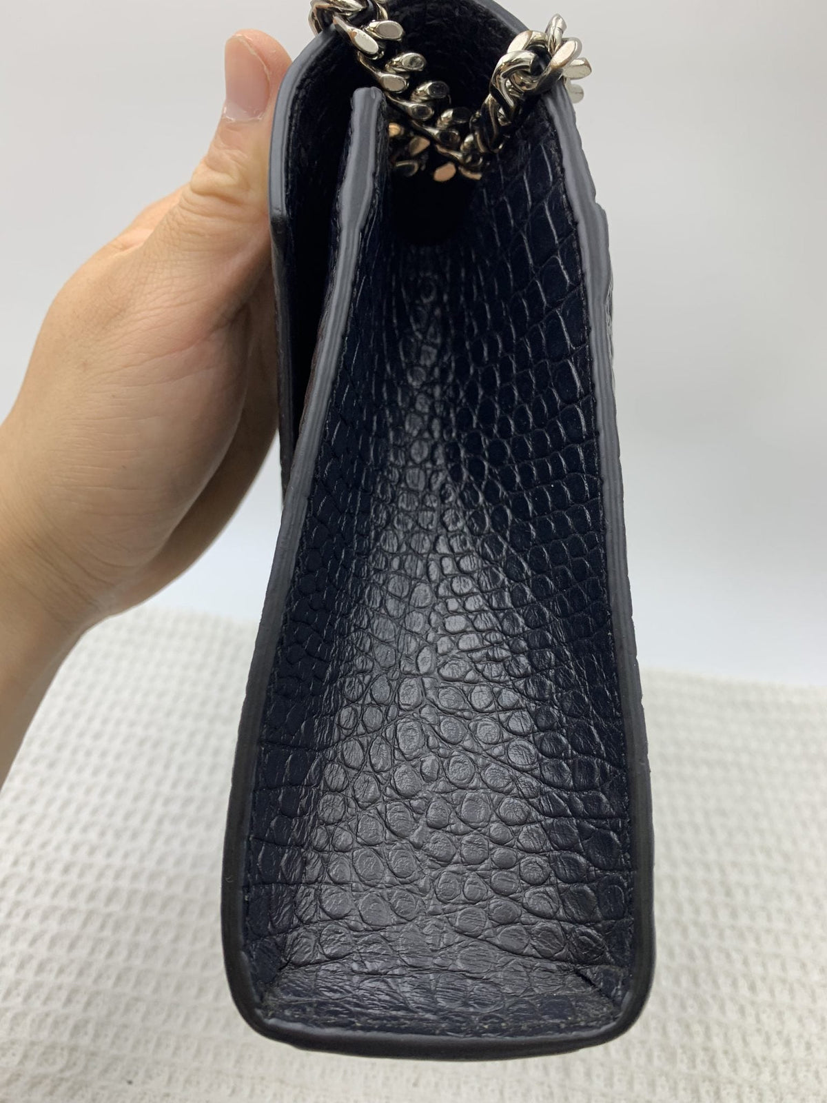 Saint Laurent Classic Monogram Envelope Satchel Crocodile Embossed Leather Large Crossbody Bag Black - view 3 - item 1200022