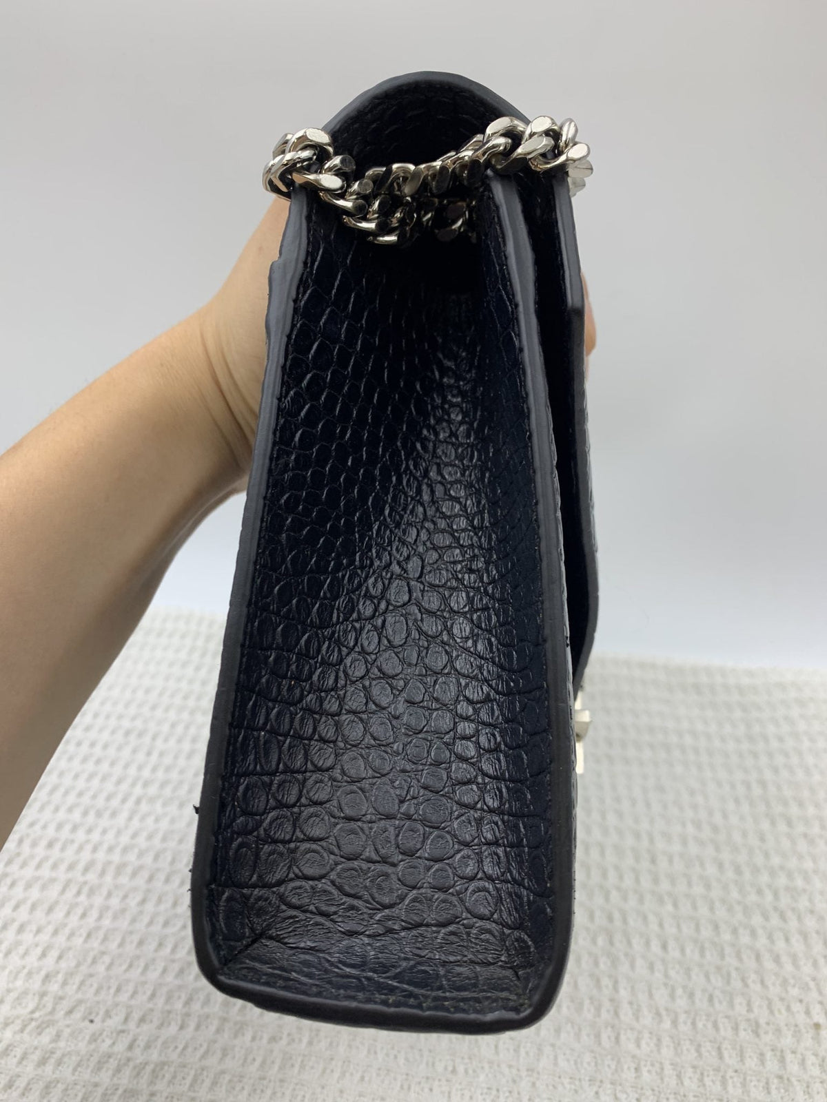 Saint Laurent Classic Monogram Envelope Satchel Crocodile Embossed Leather Large Crossbody Bag Black - view 4 - item 1200022