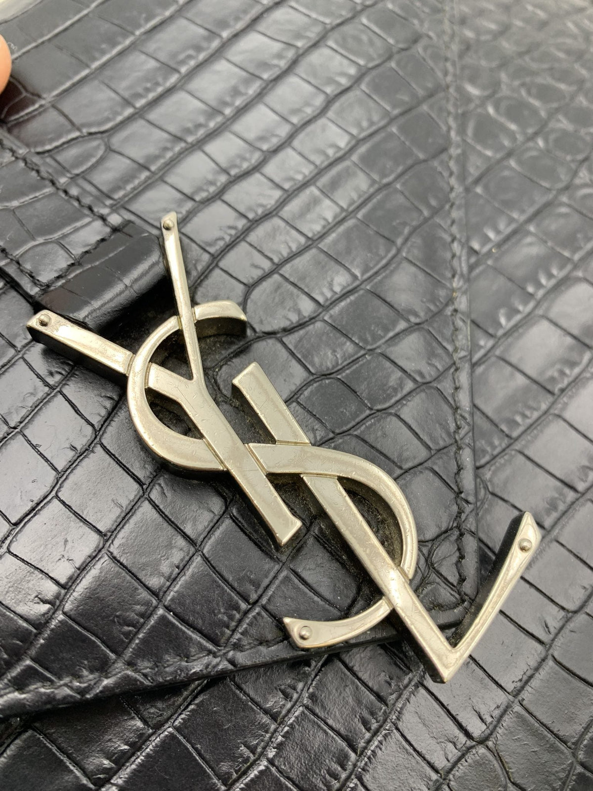 Saint Laurent Classic Monogram Envelope Satchel Crocodile Embossed Leather Large Crossbody Bag Black - view 6 - item 1200022