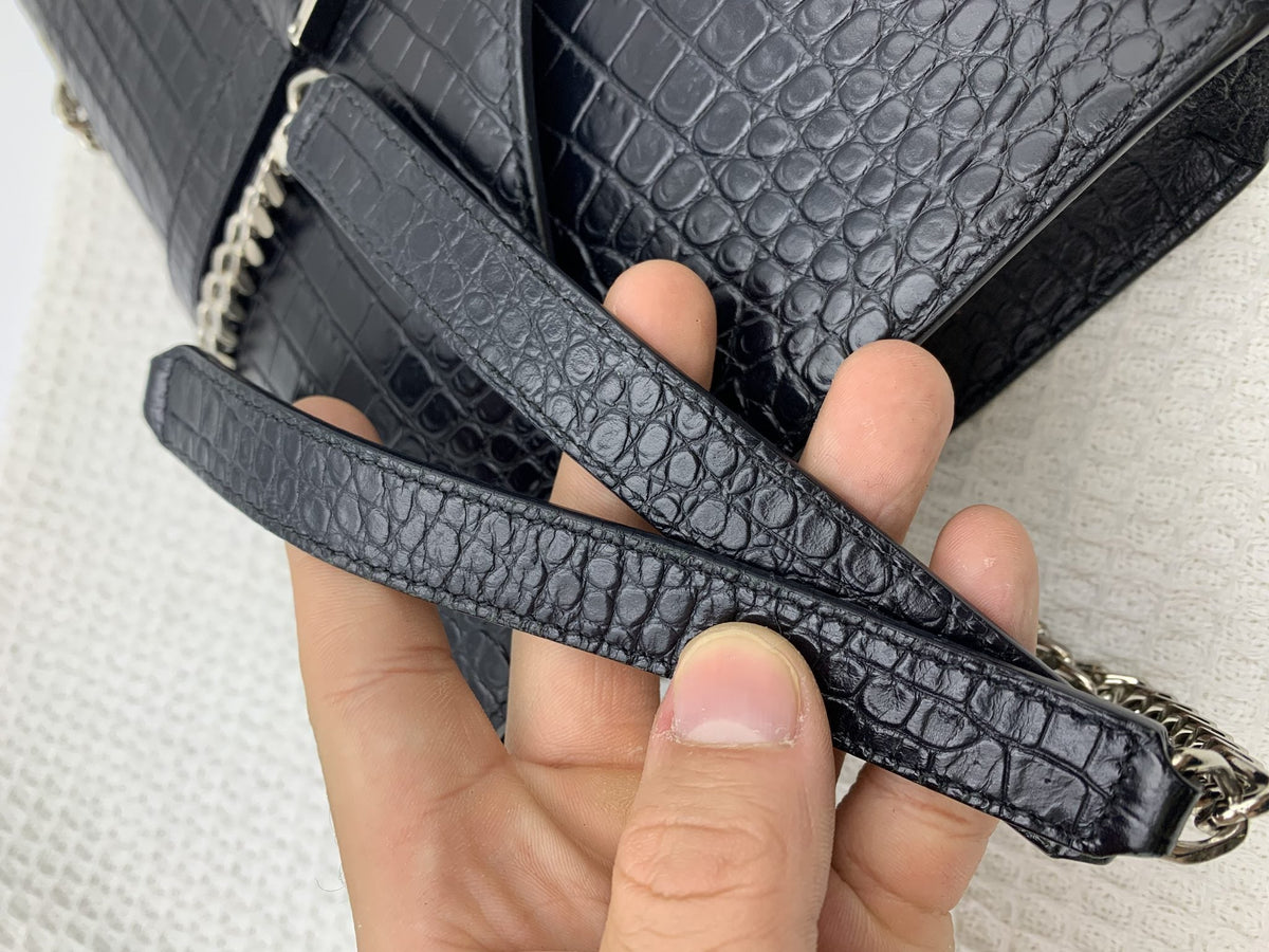 Saint Laurent Classic Monogram Envelope Satchel Crocodile Embossed Leather Large Crossbody Bag Black - view 9 - item 1200022