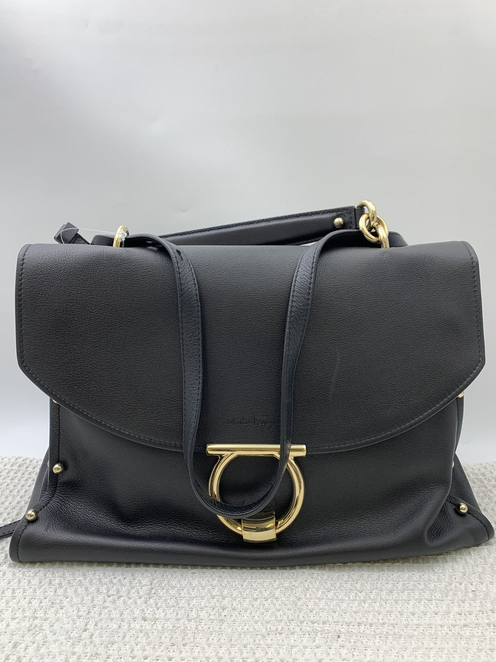 Salvatore Ferragamo Gancini Black Leather Studded Satchel - view 1 - item 0092106