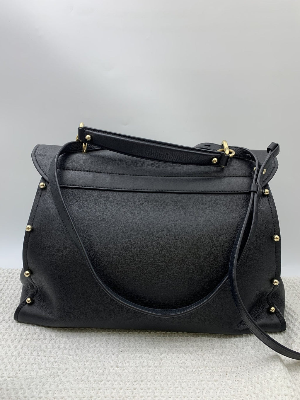 Salvatore Ferragamo Gancini Black Leather Studded Satchel - view 2 - item 0092106