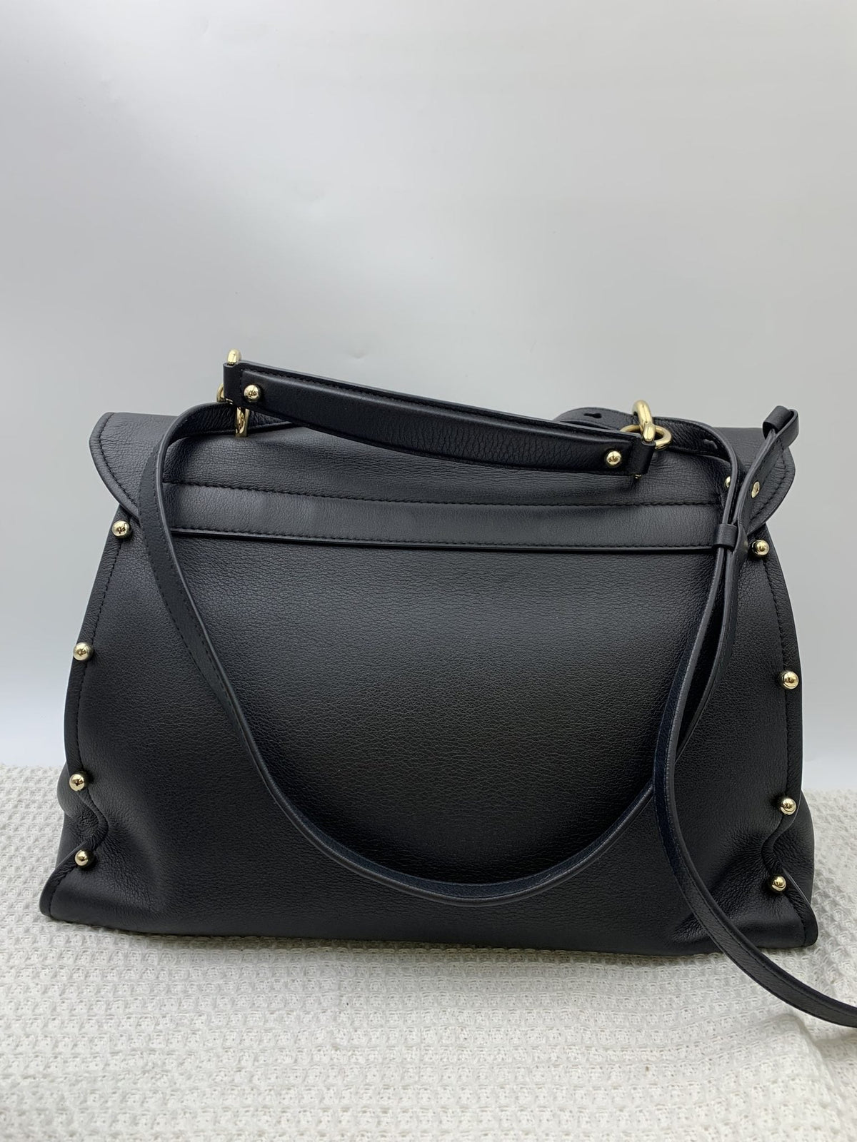 Salvatore Ferragamo Gancini Black Leather Studded Satchel - view 2 - item 0092106