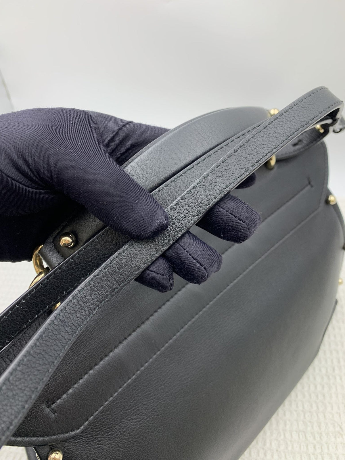 Salvatore Ferragamo Gancini Black Leather Studded Satchel - view 5 - item 0092106