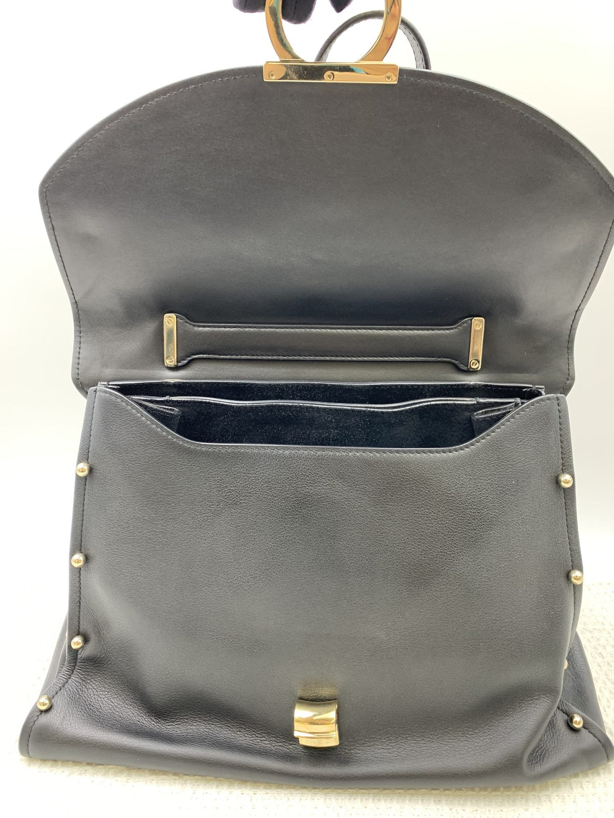 Salvatore Ferragamo Gancini Black Leather Studded Satchel - view 6 - item 0092106